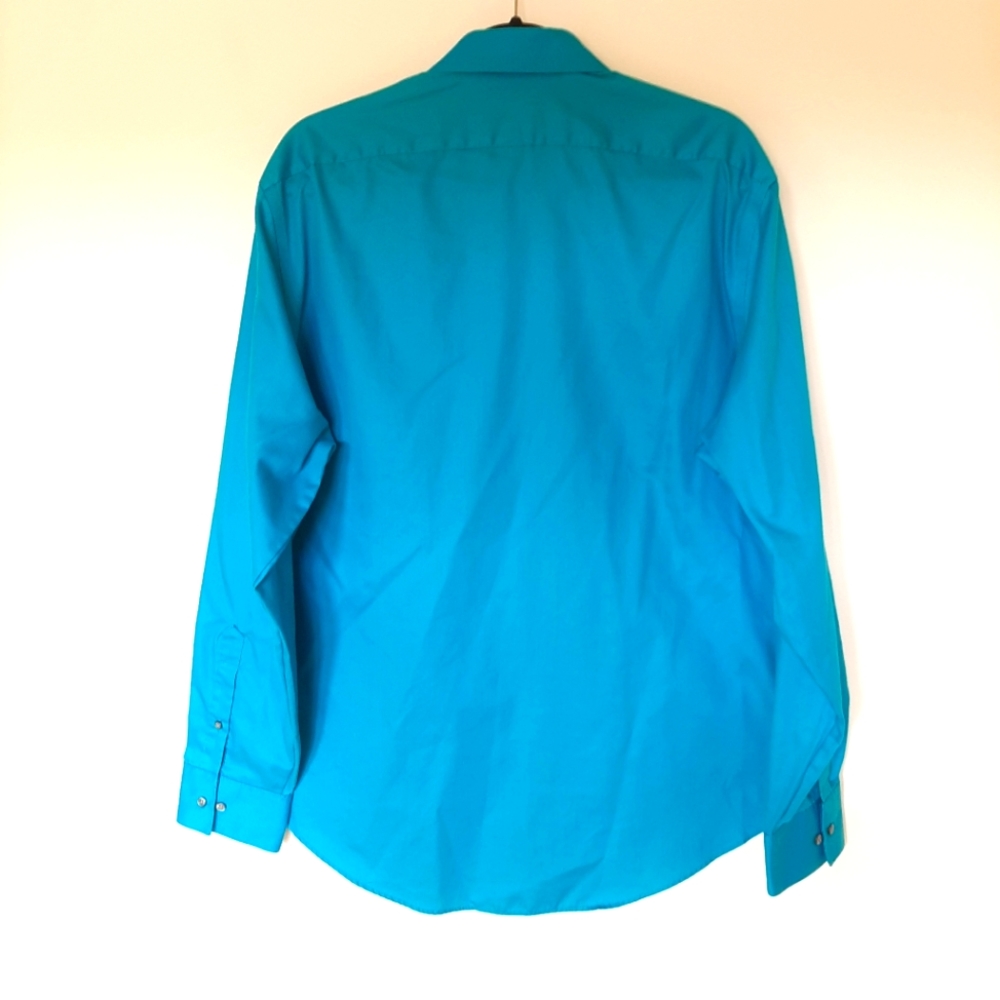 Petrol colored long sleeved fitted dress shirt LIKE NEW - Picture 2 of 4